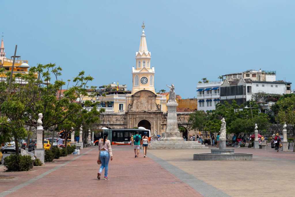Clocktower in old town in Cartagena