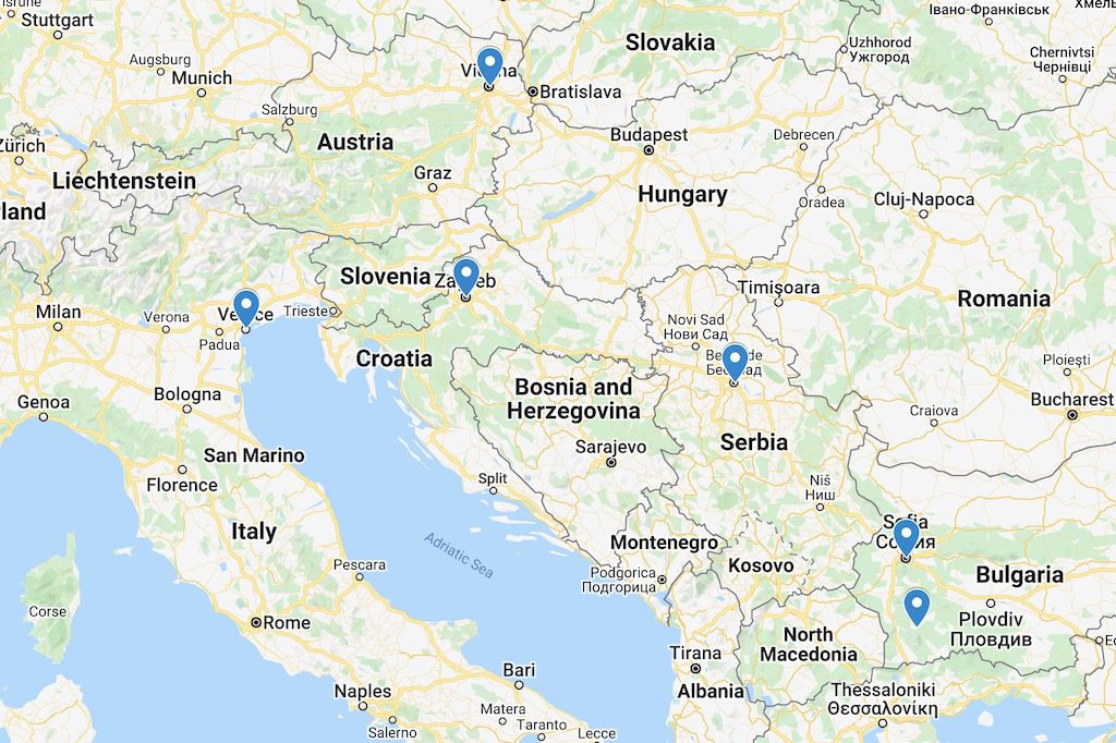 This is a map showing parts of Central and Southeastern Europe, including countries like Austria, Hungary, Croatia, Bosnia and Herzegovina, and parts of Italy.