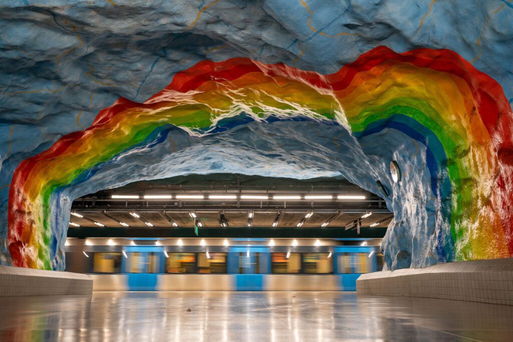 Stockholm Sweden metro pride art mural. 