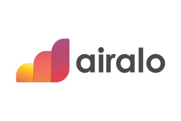 The image displays the Airalo logo, featuring a colorful, abstract design to the left and the company name in lowercase letters to the right.